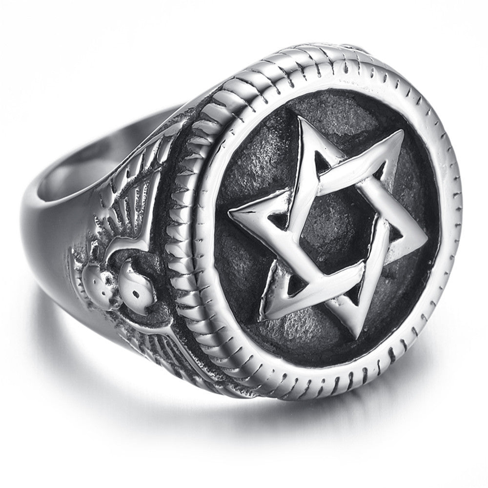 Mens Titanium Steel Ring Polished Round Star Band Gift For Him European Styles Jewelry Durable Polished Finish