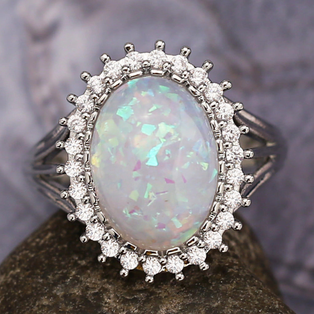 Opal Ring With Inlaid Zircon Geometric Design Durable Elegant Jewelry Gift For Her Fashion Accessory Sparkling