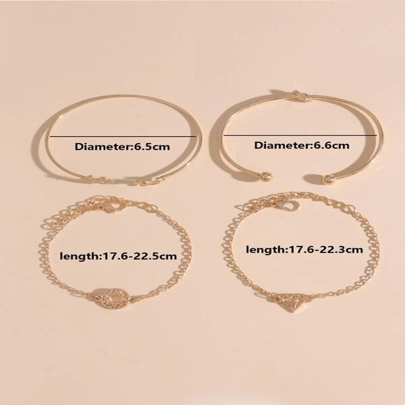 Women Gold Bracelet Set Leaf Knot Design With Gemstone Inlays Alloy Jewelry 4 Piece European Style Collection
