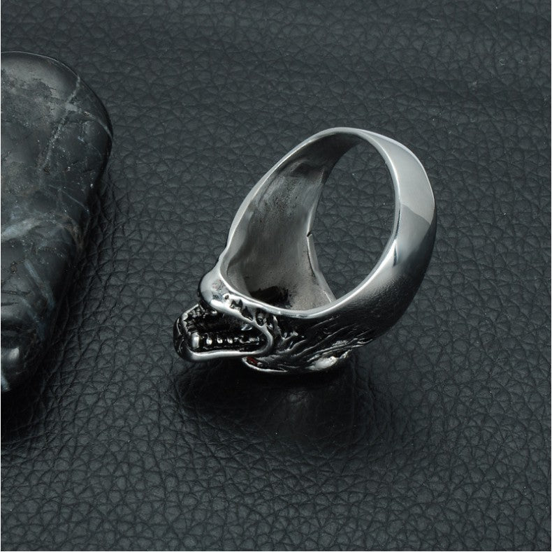 Mens Wolf Head Ring Punk Design Alloy Jewelry Electroplated Durable Statement Gift For Men Everyday Wear Deluxe