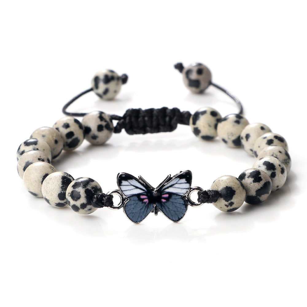 Woven Butterfly Bracelet Adjustable Handmade Tiger Eye Volcanic Rock Agate White Porcelain Bead Jewelry Gift For Women