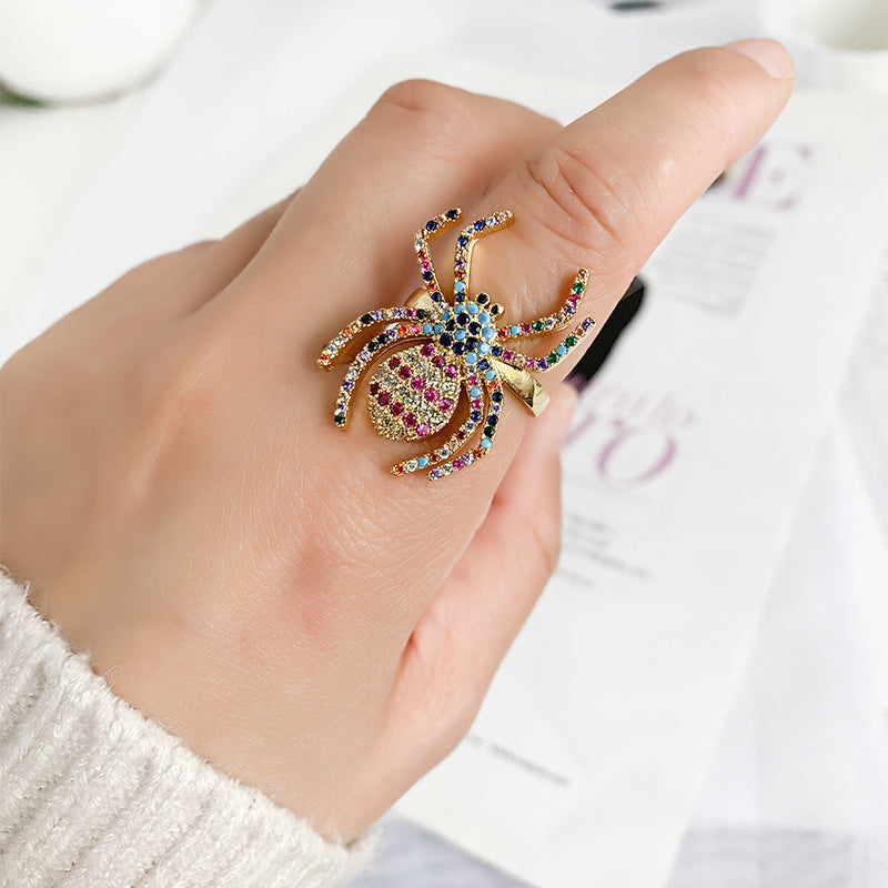 Copper Cartoon Spider Ring With Inlaid Zircon Stone Travel Souvenir Ring Index Finger Animal Jewelry Ring Ring