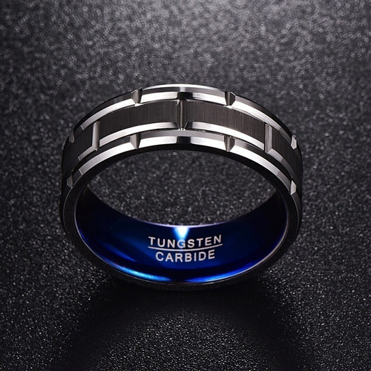 Blue Stainless Steel Ring For Men Geometric Modern Style Fashion Accessory For Everyday Wear Birthday Gift Box