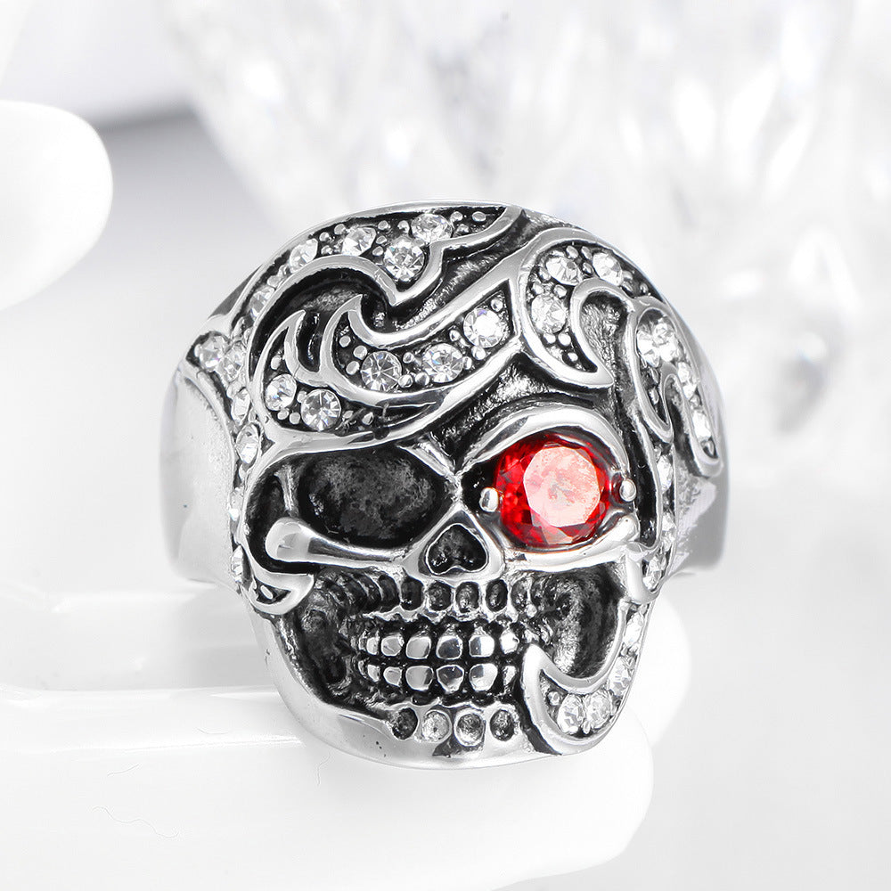 Mens Stainless Steel Skull Head Zircon Ring For Trendy Biker Gothic Punk Statement Accessory Durable High Quality