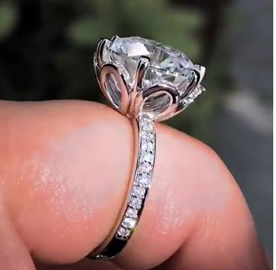 Six Petal Flower Zircon Ring For Women Brass And White Steel Jewelry Elegant Gift For Bridal Occasions Everyday Use