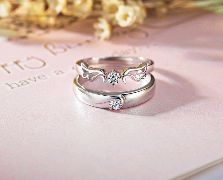 Adjustable Silver Wings Couple Rings Gift For Him And Her