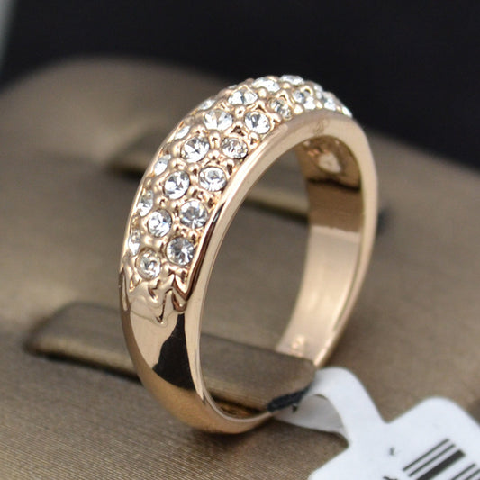Womens Simple Fashion Pave Spot Drill Ring Geometric Copper Jewelry In Rose Gold Or White Gold Size 5.5 To 9 No 6 7 8 9