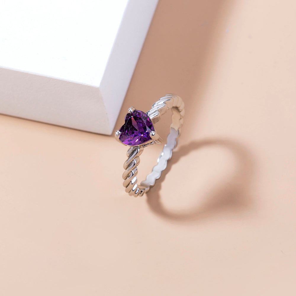 Adjustable Copper Ring With Violet Zircon Stone Bronze Finish European Gift Boxed Jewelry For Women Stylish Ring
