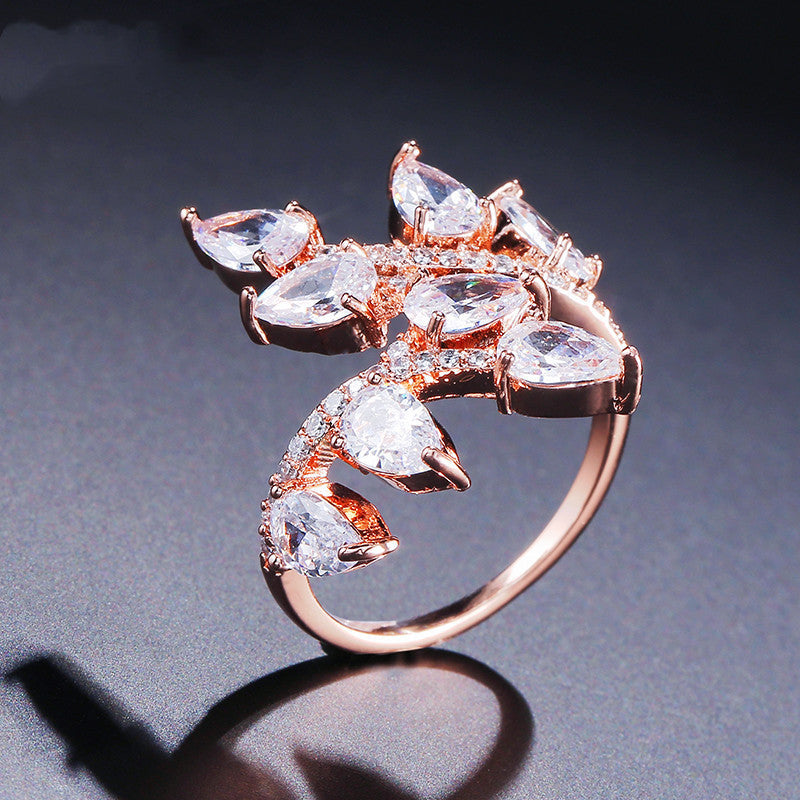 Womens Zircon Ring Gold Plated Geometric Jewelry For Her