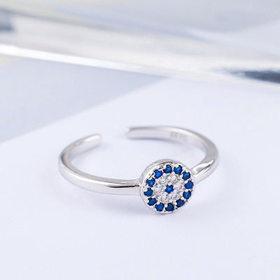 Geometric Devil Eye Ring With Sparkling Zircon Stones Adjustable Opening Jewelry In Gold Or White Gold Elegant Chic