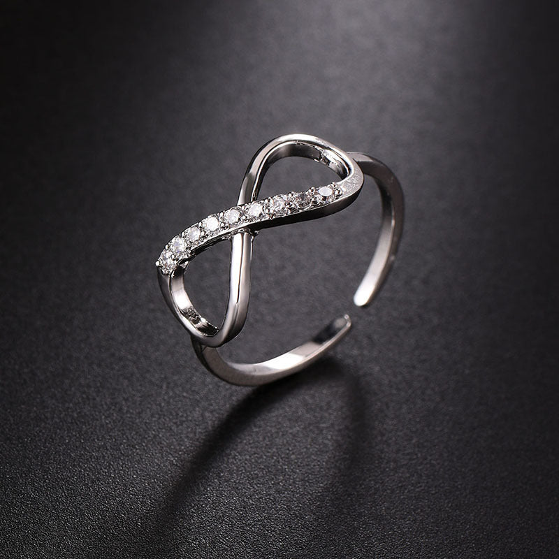 Adjustable Copper Ring With Zircon Mosaic Open Design For Women And Girls Comfortable Fit Fashion Jewelry Everyday