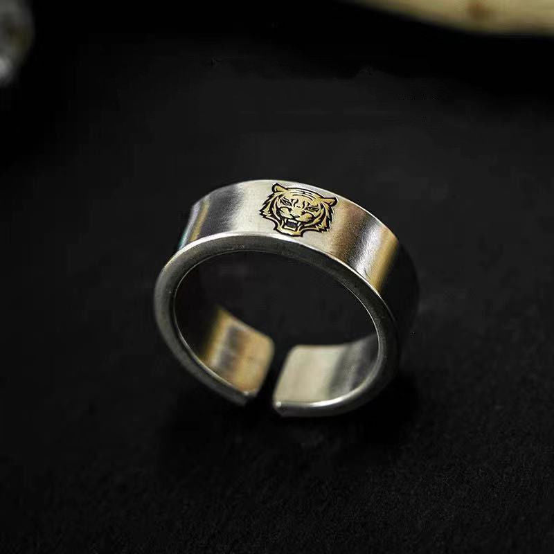 Mens Tiger Ring Adjustable Copper Ring Zodiac Animal Ring European American Fashion Ring Animal Elements Rings