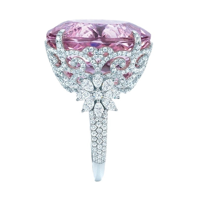 Zircon Flower Hollow Ring Princess Style Silver Tone Alloy For Women Size 6 7 8 9 10 Elegant Sparkle Accessory