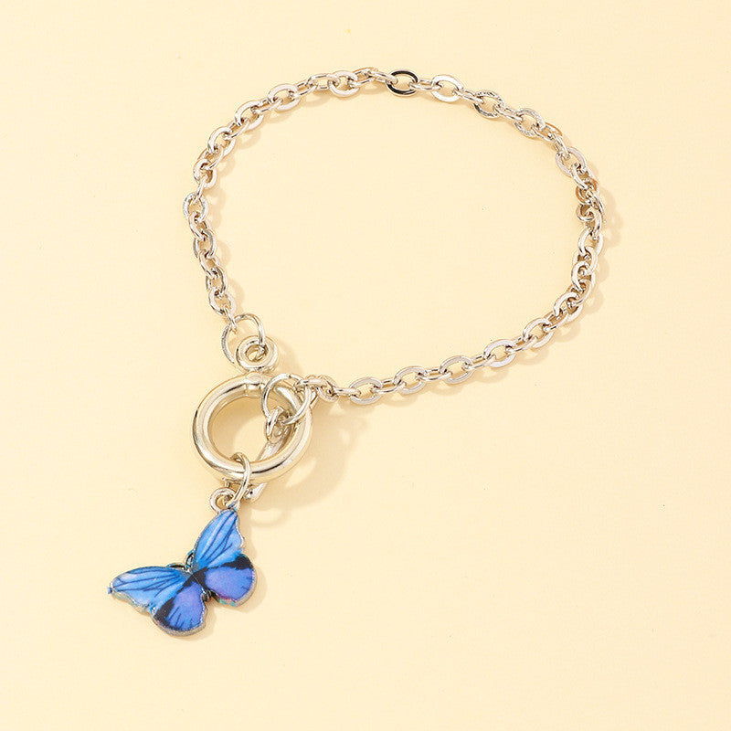 Butterfly Bracelet Women Alloy Jewelry Electroplated Blue Butterfly Pendant Classic Fashion Silver Tone Design