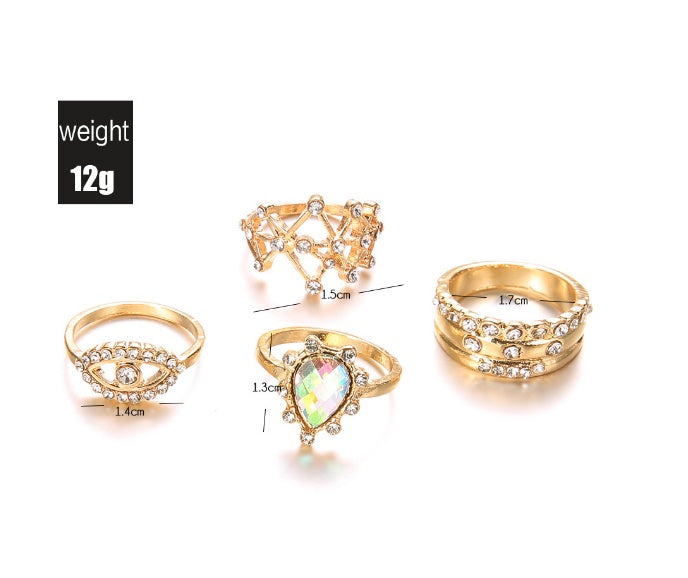 Womens Fashion Jewelry Ring Set Golden Devil Eye Star And Water Drop Design Alloy Plated Travel Collection Now