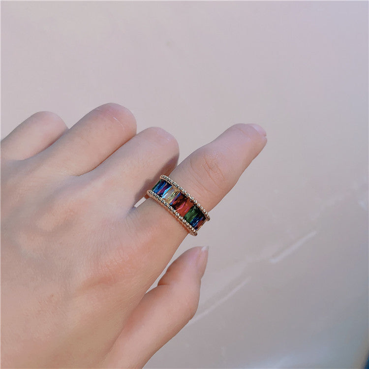 Womens Simple And Versatile Niche Rainbow Flashing Diamond Ring Fashion Jewelry Gift For Everyday Wear Chic So