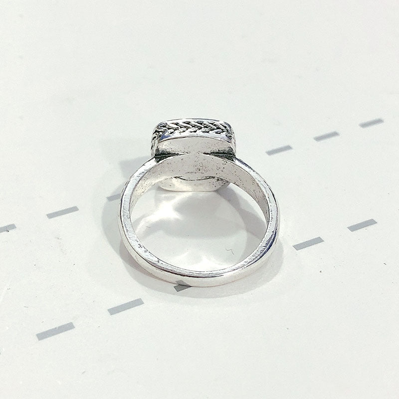 Womens Turquoise Inlaid Square Ring With Flower Design Alloy Geometric Fashion Jewelry Accessory For Women Now