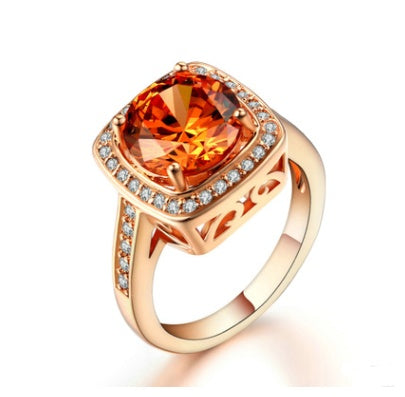 Womens Rose Gold Plated Ring With Micro Inlaid Zircon Geometric Design Elegant European American Accessory Jewelry