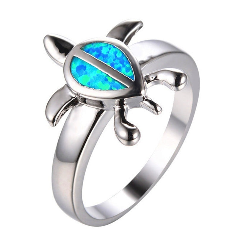 Tortoise Ring With Diamond Inlaid Alloy Gemstones Animal Jewelry For Women And Girls In Green And Azure Colors
