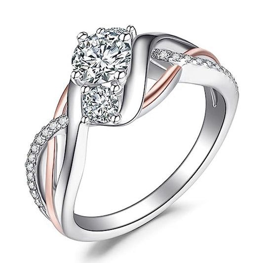 Zircon Shiny Ring Womens Geometry Pattern Fashion Band Two Tone Elegant Circle Jewelry Daily Wear For All Week