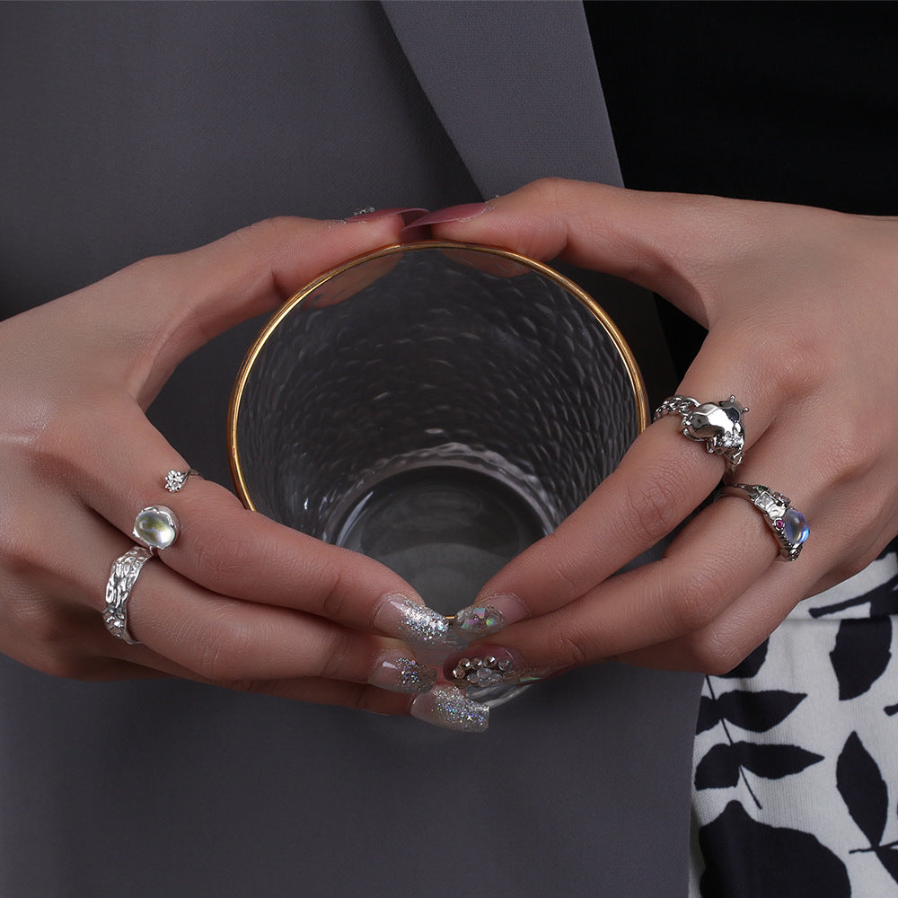 Unisex Zircon Ring Heart Design Copper Gold Plated Jewelry