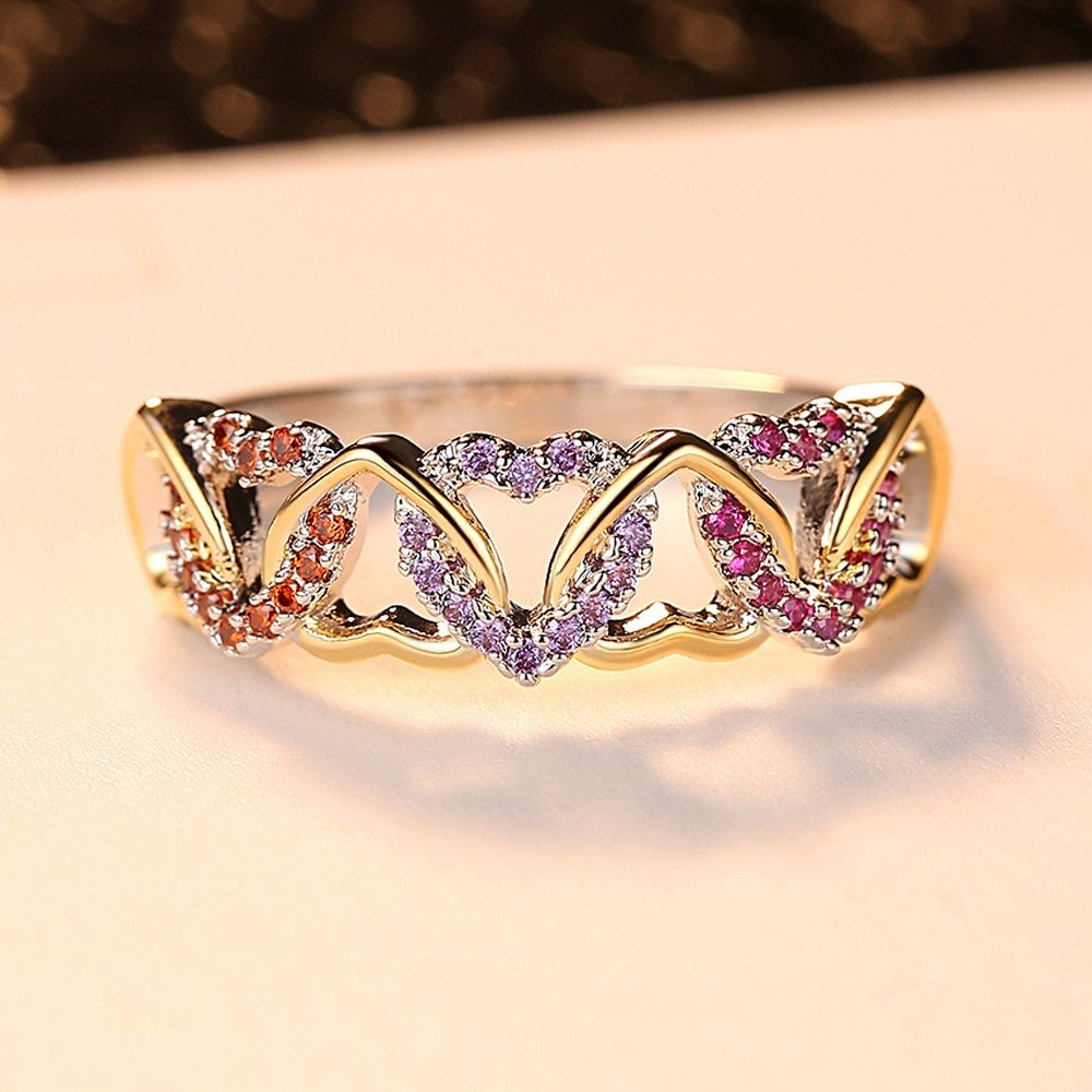 Copper Heart Inlay Ring For Couples Micro Geometry Korean Styling Electroplated Gift Wedding For Men And Women