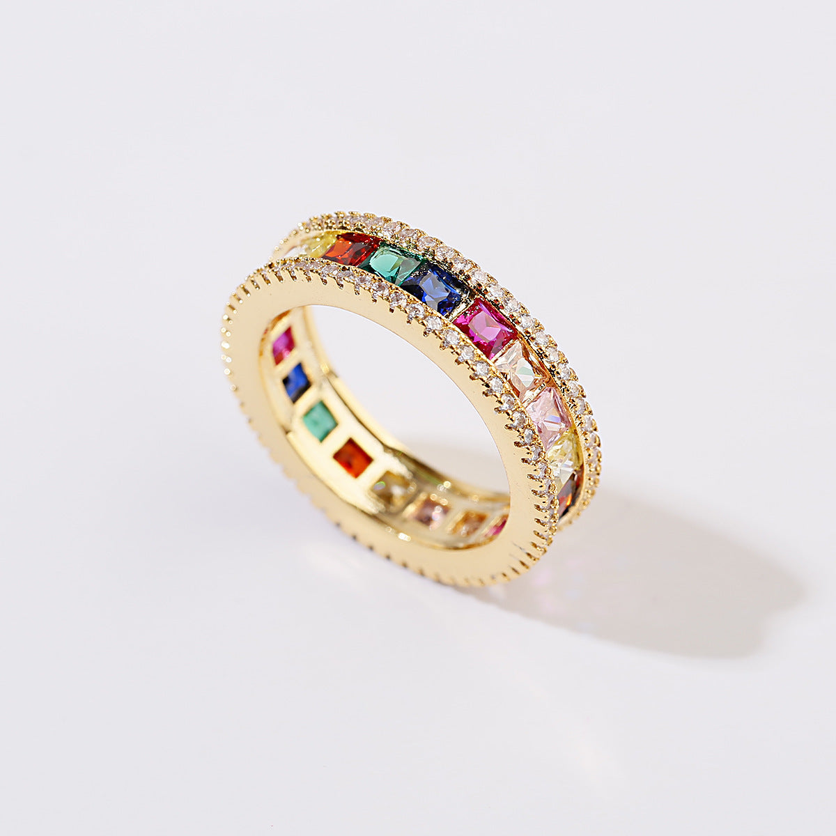 Geometric Alloy Ring With Artificial Gems And Semi Precious Stones Birthday Gift Jewelry For Women All Match Color