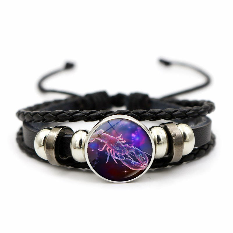 Braided Leather Bracelet With Glass Beads Bohemian Jewelry For Women Girls Alloy Accents Adjustable Length Gem