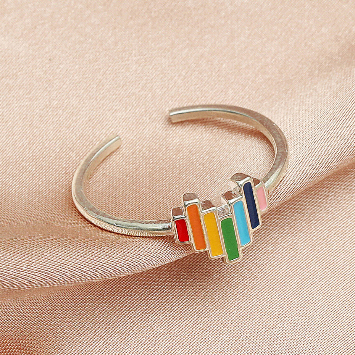 Adjustable Copper Heart Ring For Women And Girls Cute Rainbow Drip Style Fashion Jewelry Elegant Style For Daily Wear