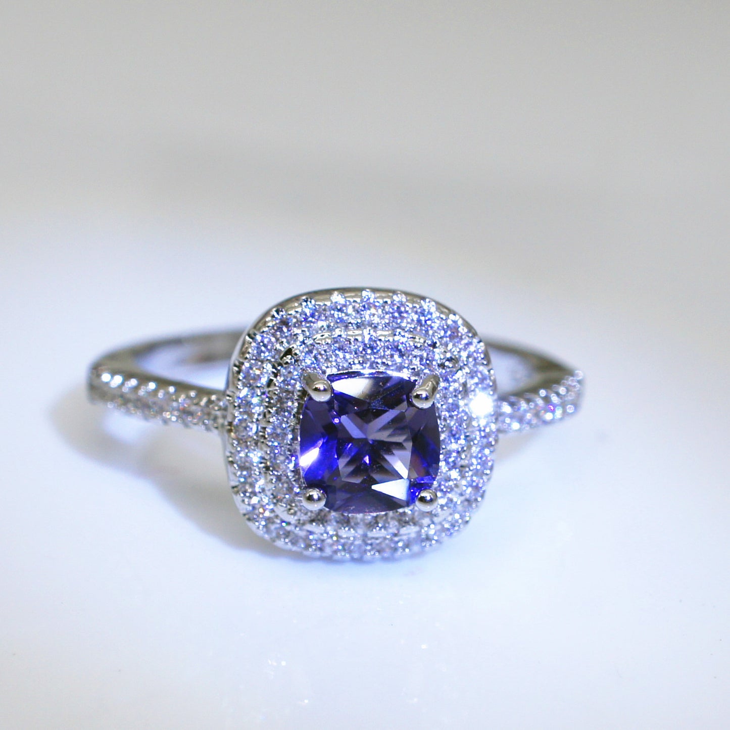 Double Layer Tiger Claw Square Zircon Ring Mosaic Topaz Diamonds In White Purple Pink Jewelry Gift For Big Day