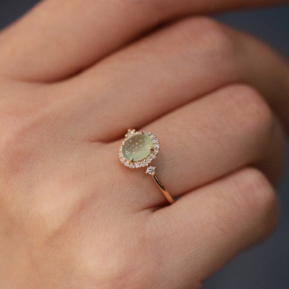 Women's Chalcedony Ring Gold Plated Copper Oval Gemstone Inlaid Fashion Jewelry Statement Gift For Her Gemstone