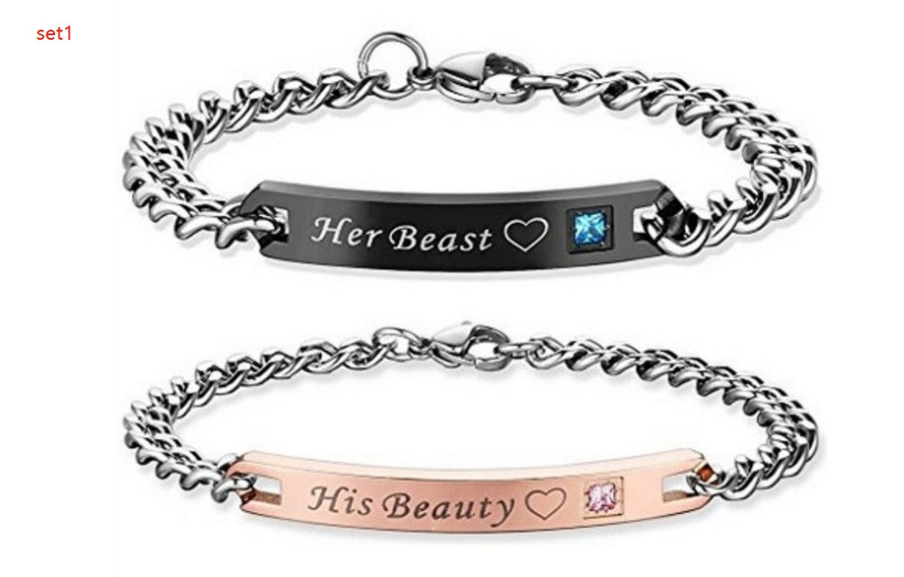 Couple Bracelets Matching Set Heart Alloy Jewelry For Him And Her Queen And King Crown Rose Gold Gift For Gold