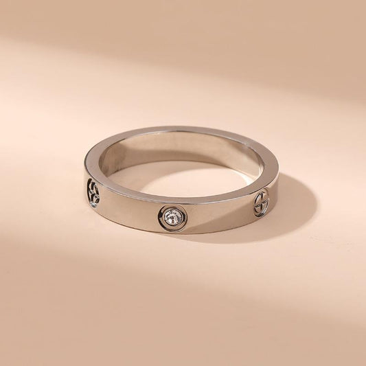 Womens Titanium Steel Ring With Geometric Design And Embedded Diamonds Stainless Band Non Fading Light Luxury Jewelry