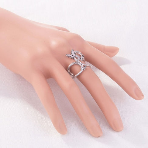 Elegant Butterfly Split Band Ring Gold Plated Gemstone Wedding Engagement Anniversary Jewelry Gift for Her Now