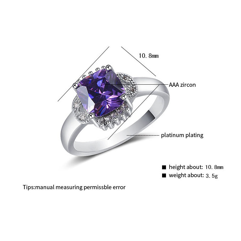 Womens Platinum Plated Copper Ring With Cubic Zirconia Inlay Fat Square Statement Ring Fashion Jewelry For Women