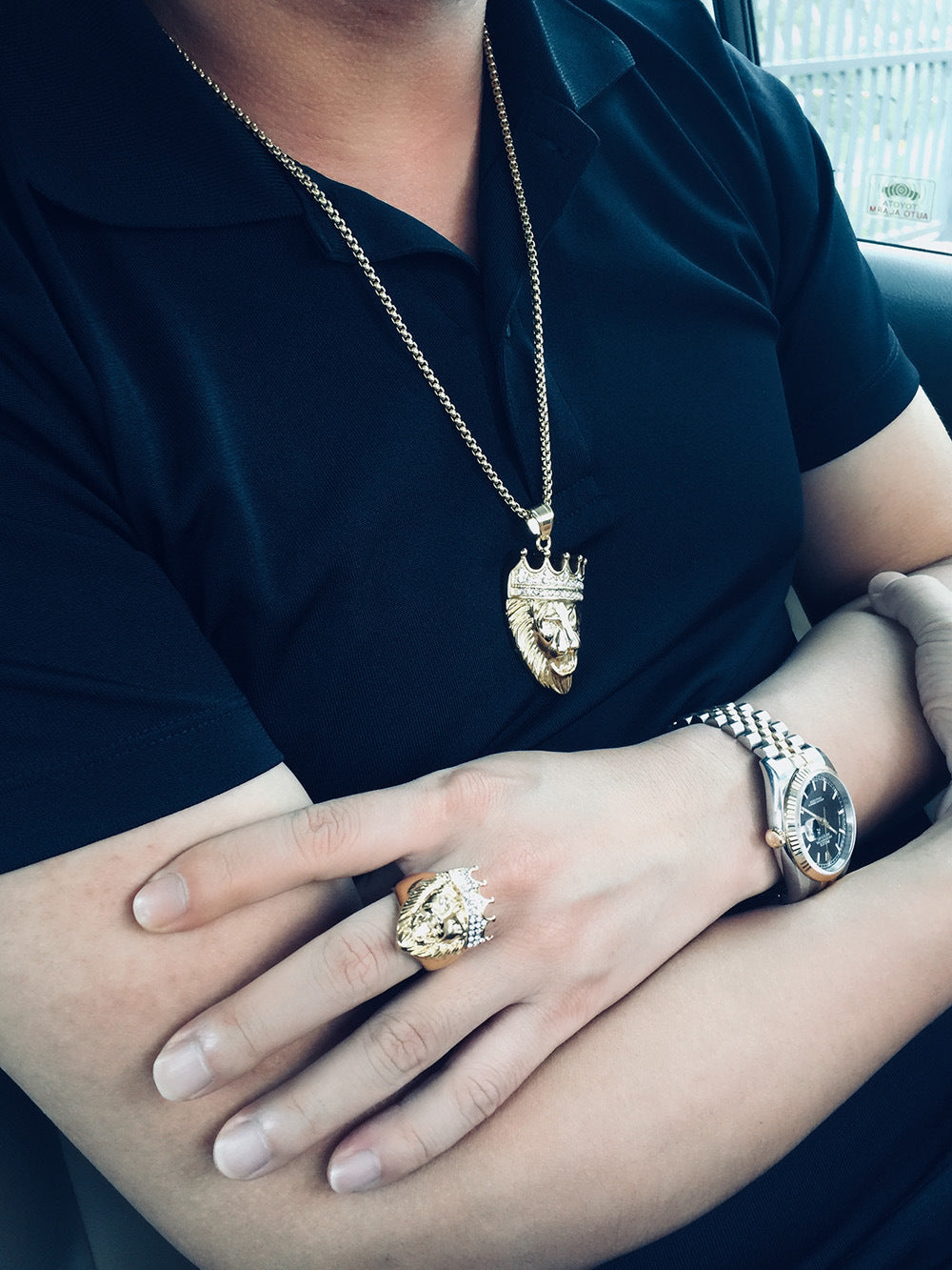 Men's Lion Head Ring Stainless Steel Band with Rhinestone Crown Animal Jewelry Statement Ring Biker Ring for Men Fashion Ring Golden Lion Ring