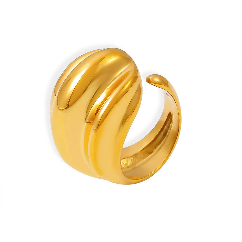 Multi-layer Striped Water Drop Opening Ring Titanium Steel Plated 18K Gold Accessories