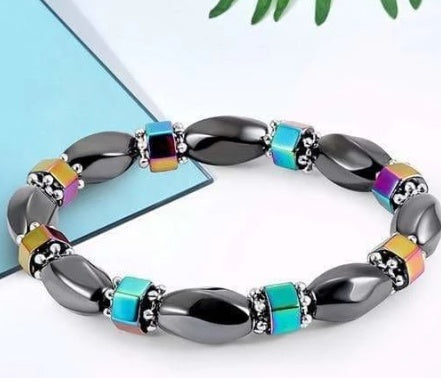 Womens Black Geometric Anklet Bracelet Elastic Bangle Smooth Black Rock Jewelry 6cm Diameter Gift Box Included