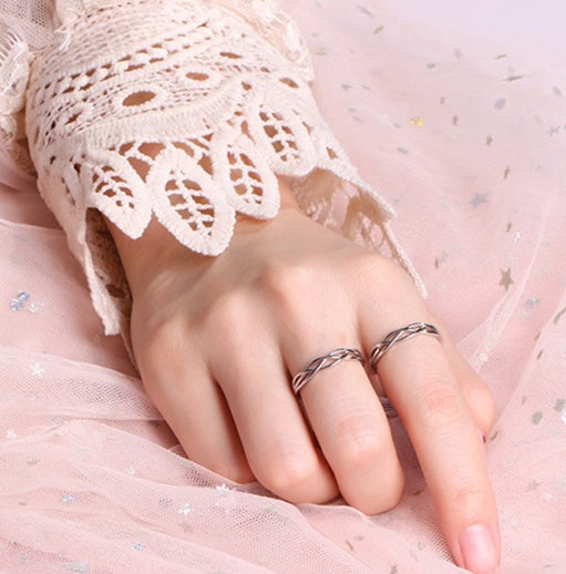 Couples Matching Ring Set White Gold Plated Adjustable Promise Rings For Men And Women Engagement Wedding Gift