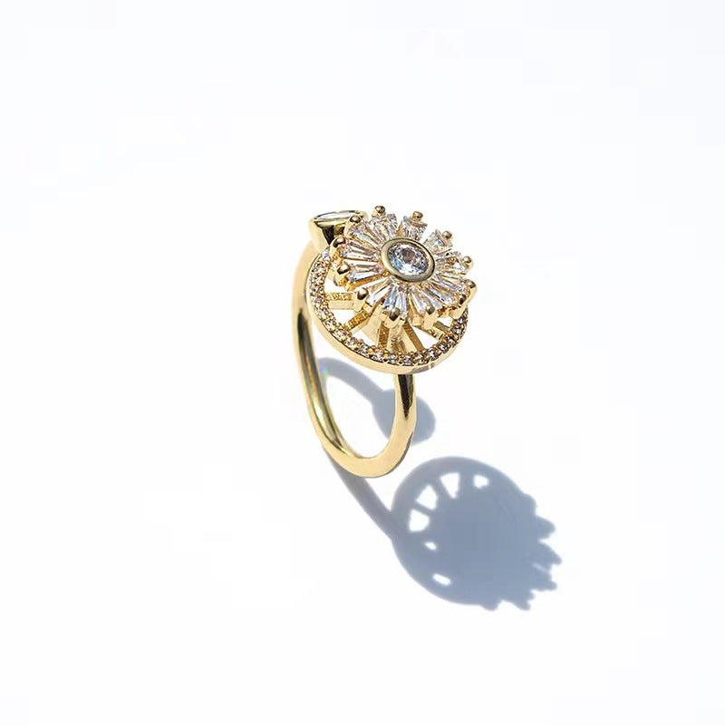 Womens Zircon Spinning Ring Silver Gold Tone Alloy Elegant Dainty Statement Jewelry Gift Sparkle Everyday Wear