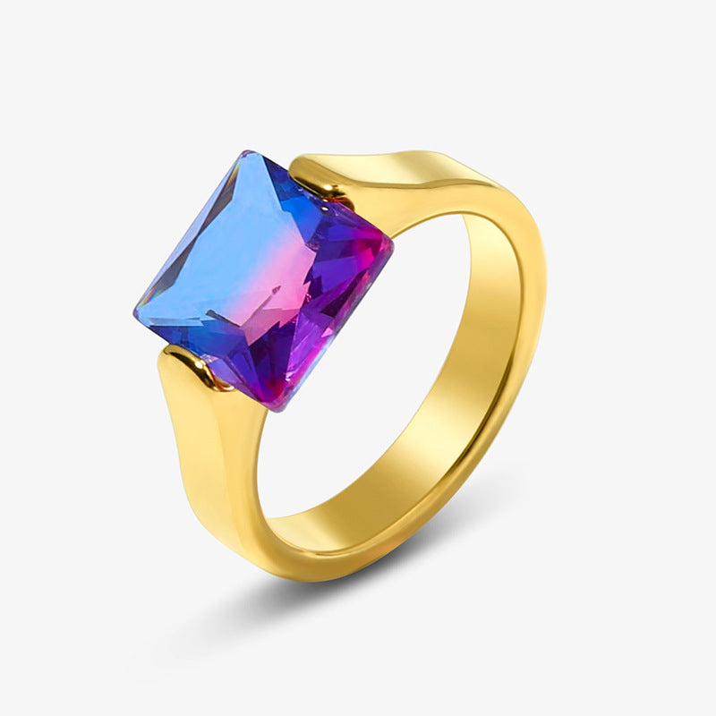 Womens Stainless Steel Ring With Tourmaline Inlay And Golden Gemstone Accent Fashion Jewelry Elegant Band Ring