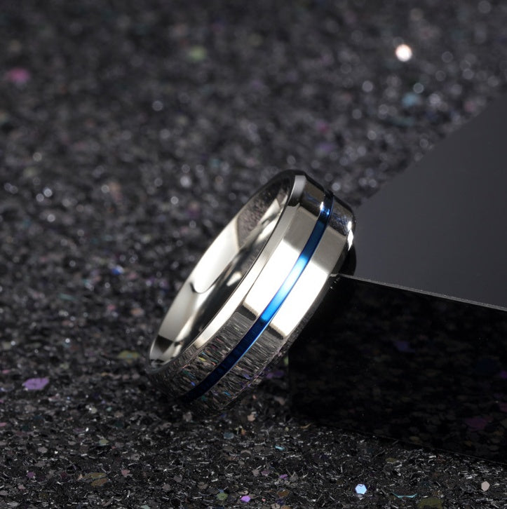 Blue Titanium Steel Ring 8mm For Men Smooth Finish Jewelry Size 7 To 12 Durable Comfortable Band With Modern Design