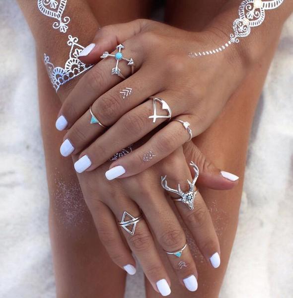 Bohemian Elk Head Ring Set Turquoise Arrow Jewelry Gift