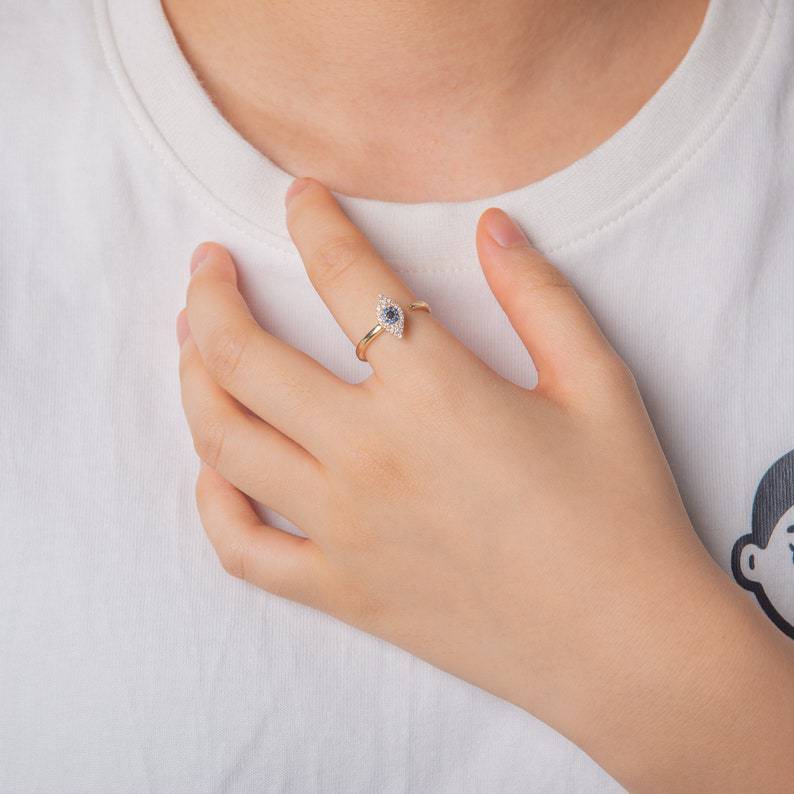 Copper Ring With Rotating Mechanism Adjustable Opening Fashion Jewelry Gold Plated Inlay Gems Demon Eye Accent