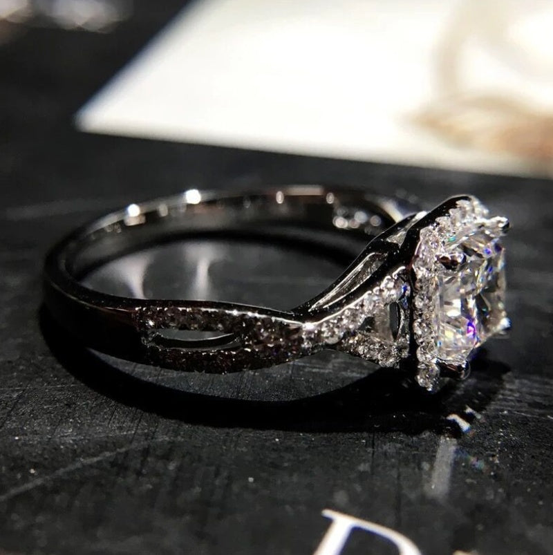 6mm Princess Cut Zircon Ring 925 Sterling Silver Engagement Band Europe And America Style Geometric Mosaic Jewelry