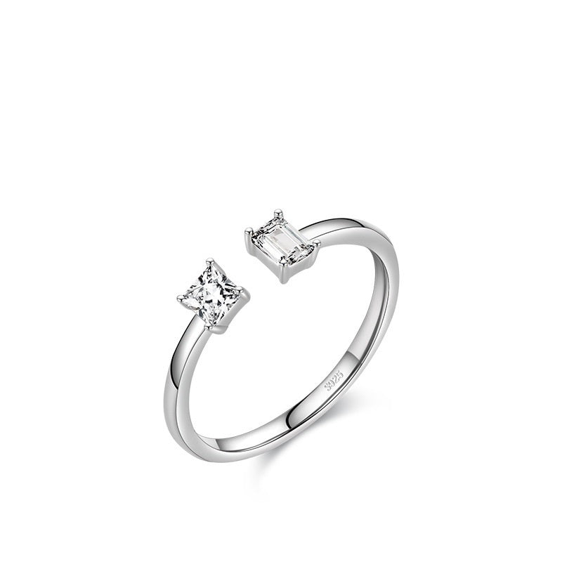 Womens Sterling Silver Ring With Sparkling CZ Inlay Irregular Geometric Design for Fashion For Women Gift Idea