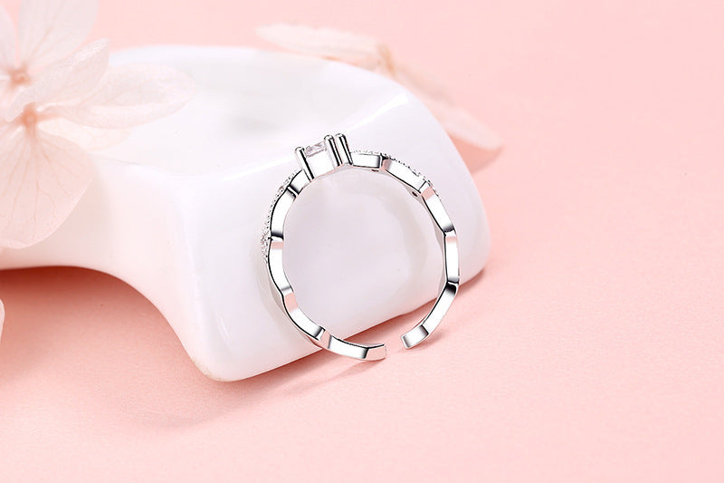 Women Copper Open Adjustable Ring Rhombus Diamond Zircon Accent Cold Wind Design 4mm Zircon Stone Everyday Wear