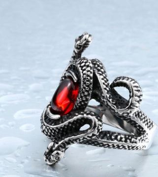 Mens Stainless Steel Coiled Snake Ring With Zircon Inlay Serpent Design Statement Jewelry Bold Modern Style Ring Gift