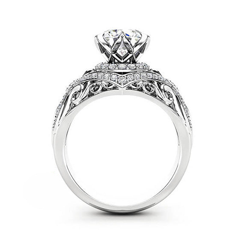 Brass and White Steel 4 Prong Ladies Ring Inlay Gems