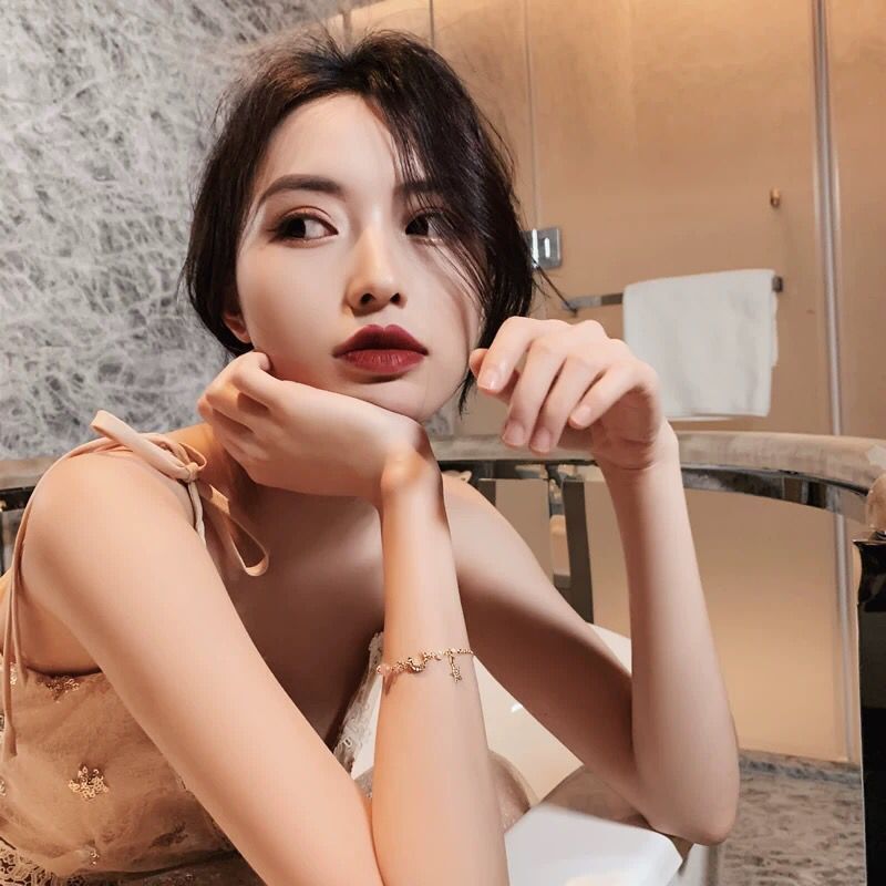 Womens Strawberry Star Moon Bracelet Gold Inlay Alloy Charm Pink Blue Chain 16cm 4cm Moon0.9cm Japanese Korean